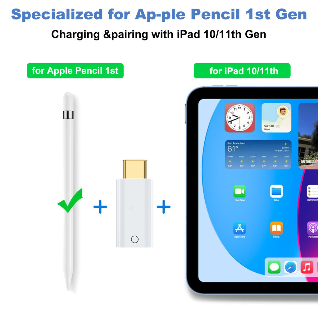 Guugei Adaptador de carregamento Apple Pencil 1ª geração emparelhando iPad 11ª/10ª geração