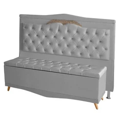 Kit Cabeceira De Cama Box E Calçadeira Baú Madri Casal 140 Cm Suede Prata Do Lar Móveis E Decoração