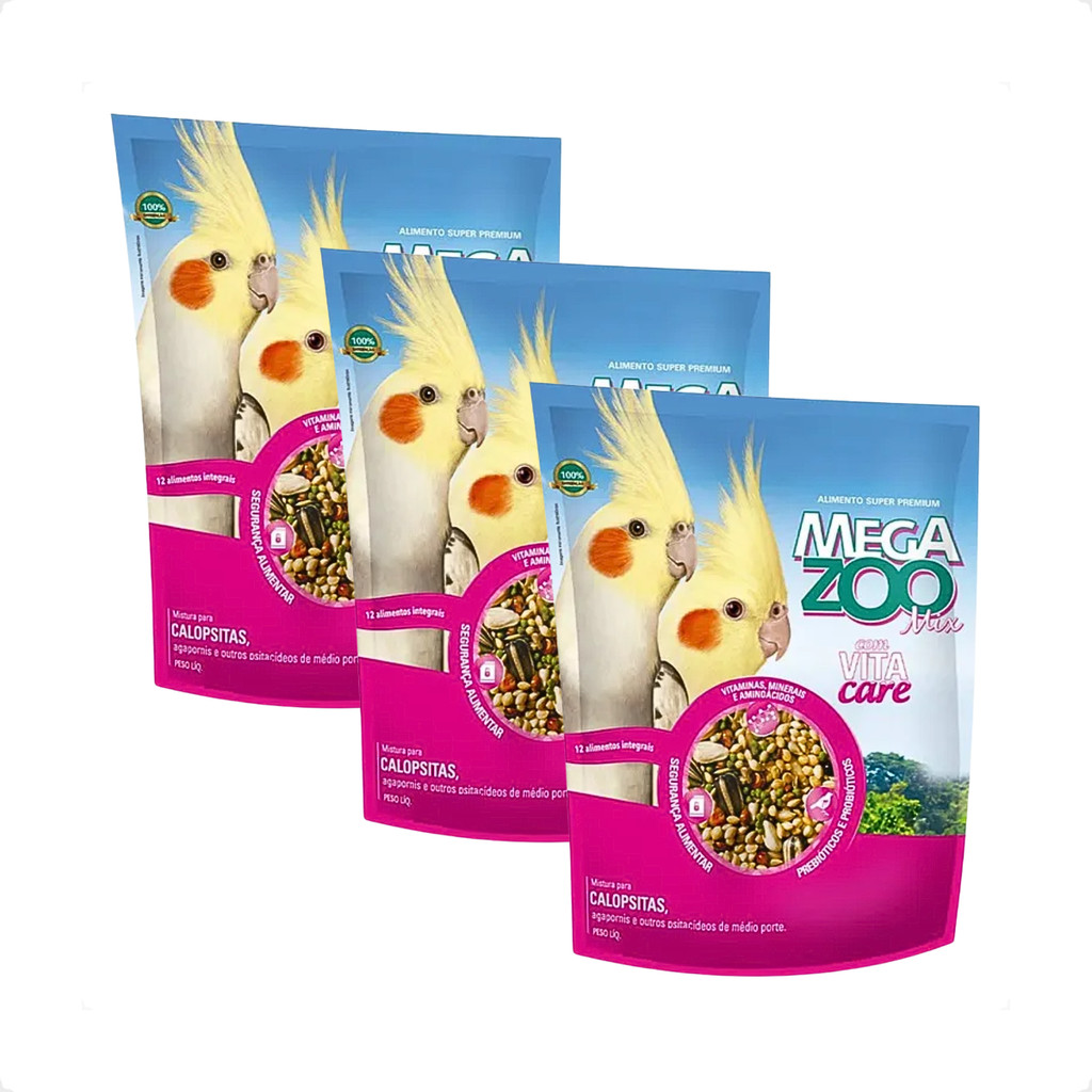 Kit 3 Ração Megazoo Super Premium Mix Calopsita - 300g em Oferta na Shopee