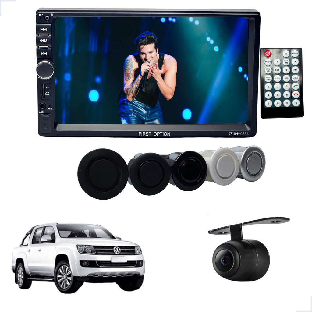 Rádio MP5 CarPlay Android Auto 2 Din + Câmera e Sensor Ré Amarok 2009 2010 2011 2012 2013 até 2024