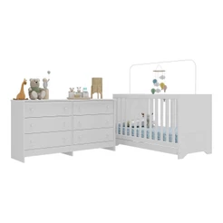 Berço 3 em 1 para Colchão 130 x 60cm com Cômoda Pipoca Multimóveis MP4293