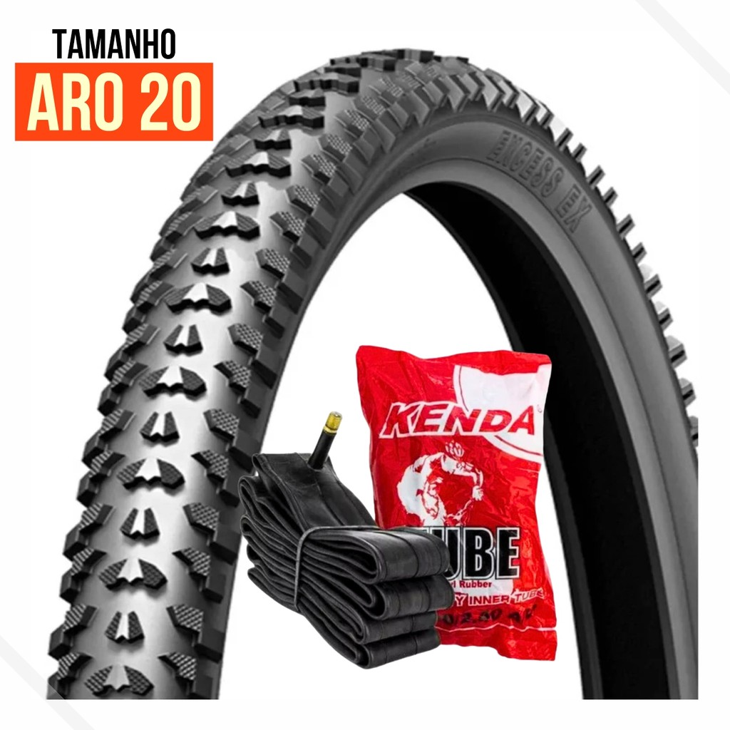 Pneu Bicileta MTB Aro 20 x 1.75 BMX Cravo Cross Excess Levorin + 1 Camara de Ar 20 Kenda