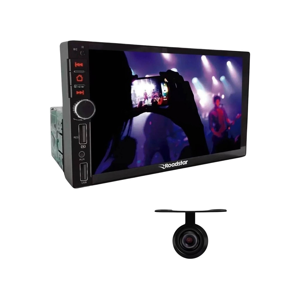 Central Multimídia MP5 Roadstar 7 Pol Full Touch 1DIN Android IOS USB Bluetooth RS401BR MI Cam Ré