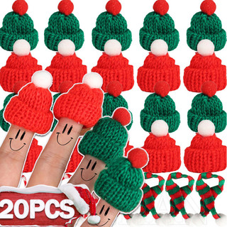 20 Peças Mini Chapéu De Papai Noel E Cachecol Boné De Tricô Verde Vermelho-DIY-Lã Feito À Mão-Gorro De Boneco De Neve De