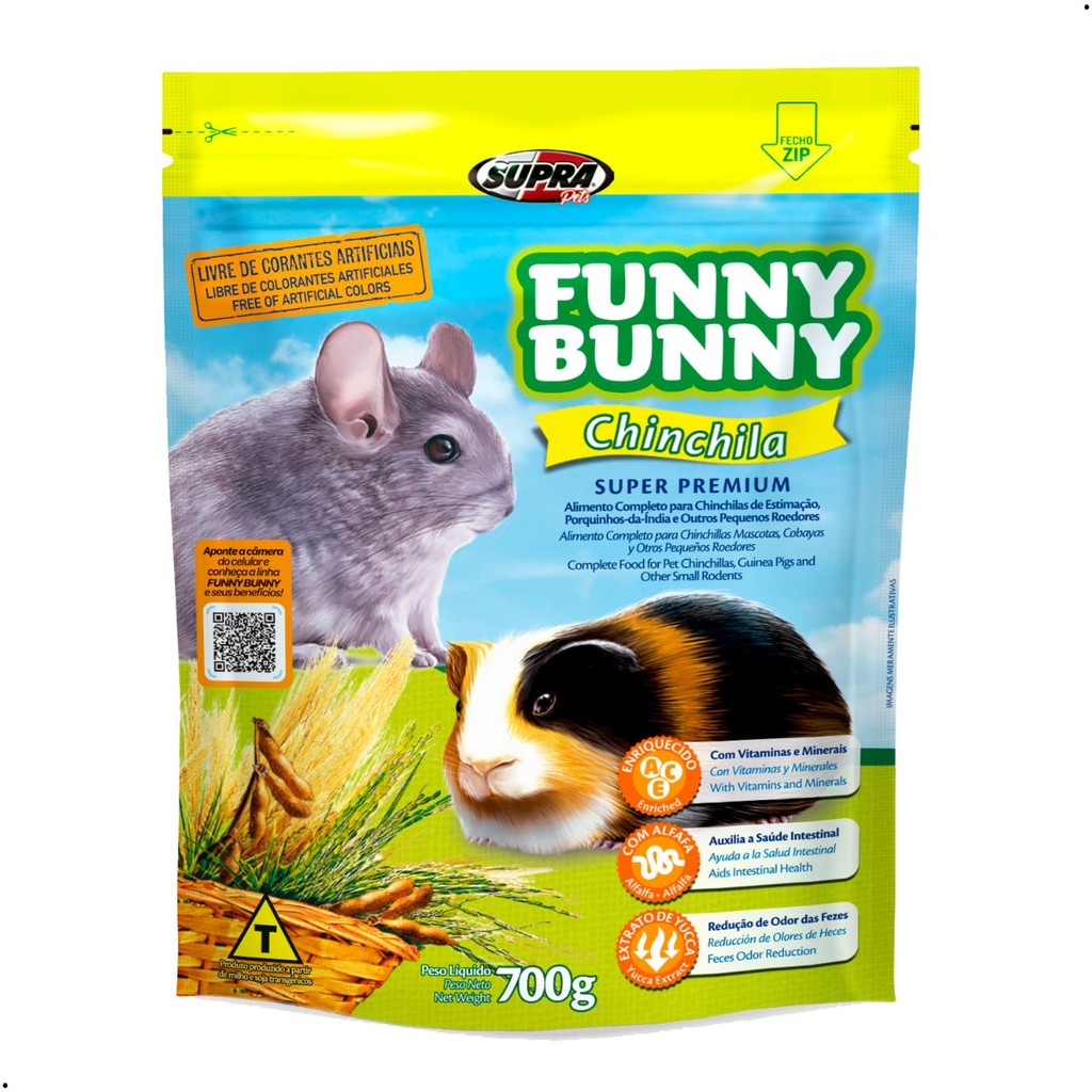 Ração para Chinchila Porquinhos-da-Índia 700g Funny Bunny Alimento para Porquinho da Índia Chinchila