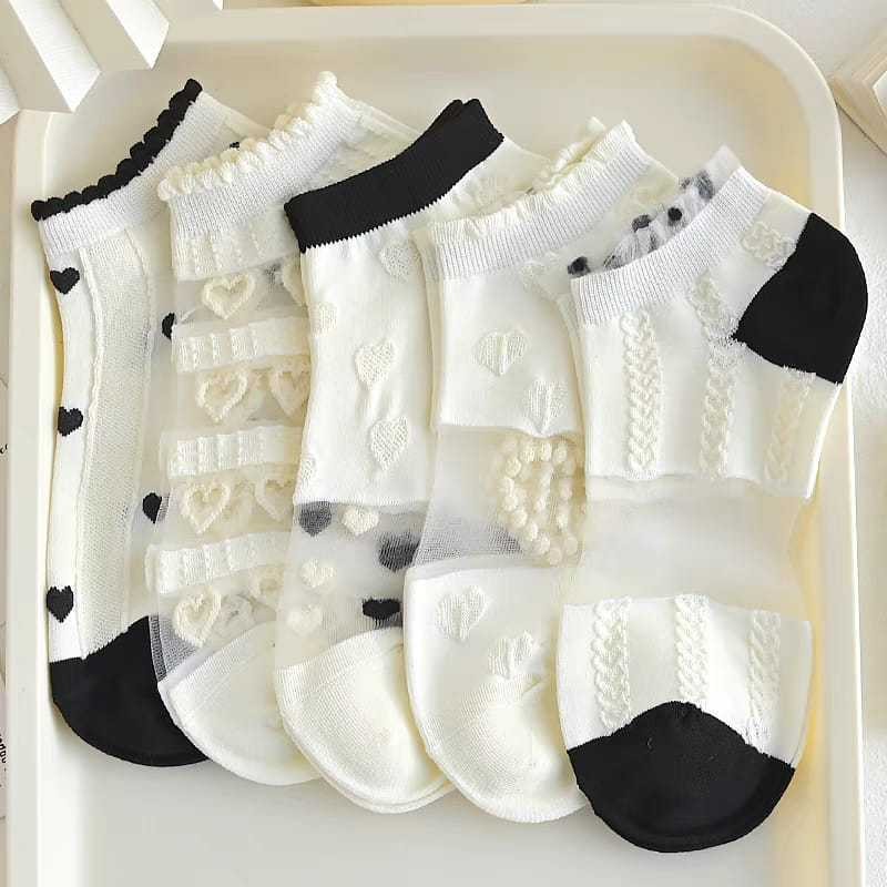 5 Pares/Lote De Verão Meias Brancas Curtas Femininas em Oferta na Shopee