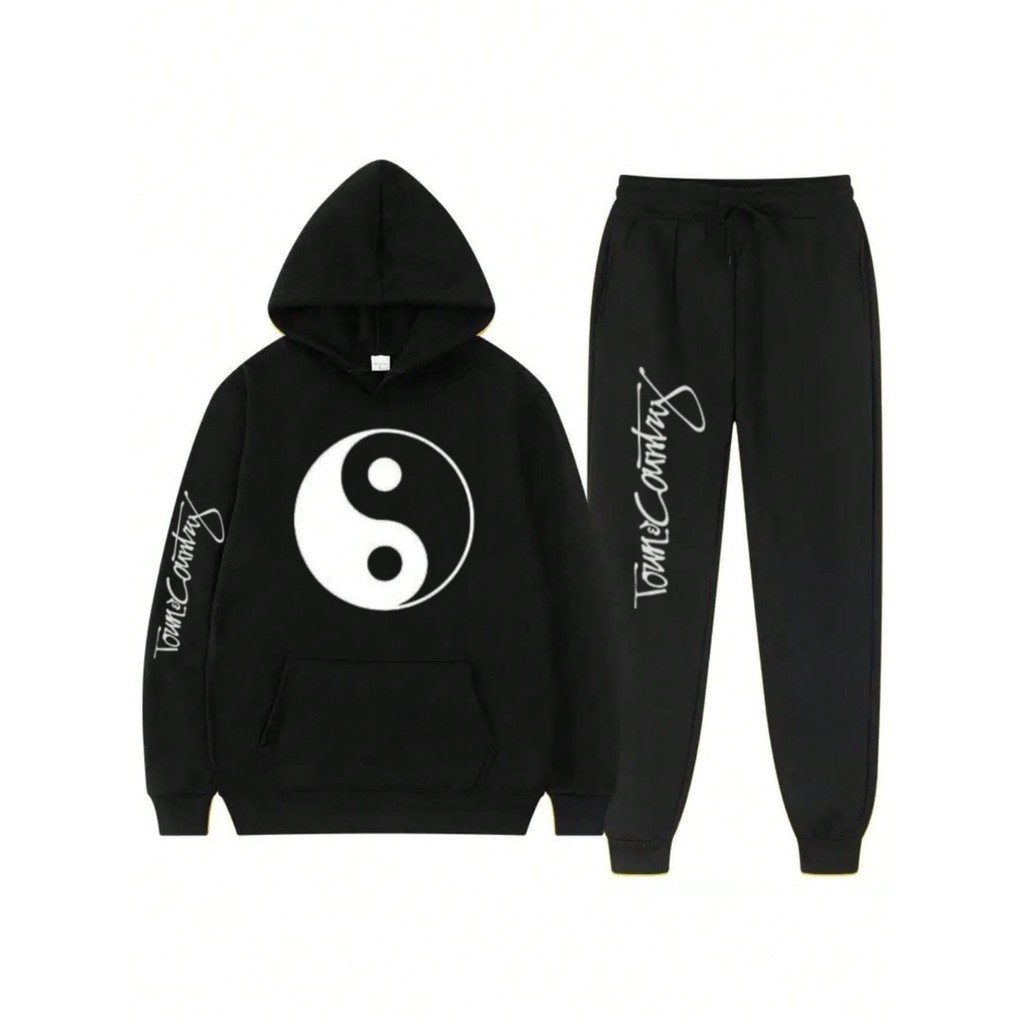 Conjunto Moletom Canguru + Calça Jogger Yin Yang Blusa de Frio Capuz e Bolso Unissex Envio Imediato