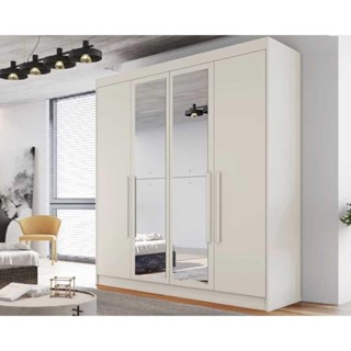 Guarda Roupa Solteiro 3 Gavetas e 4 Portas c/2 Espelho Nantes Off White - Europa em Oferta na Shopee