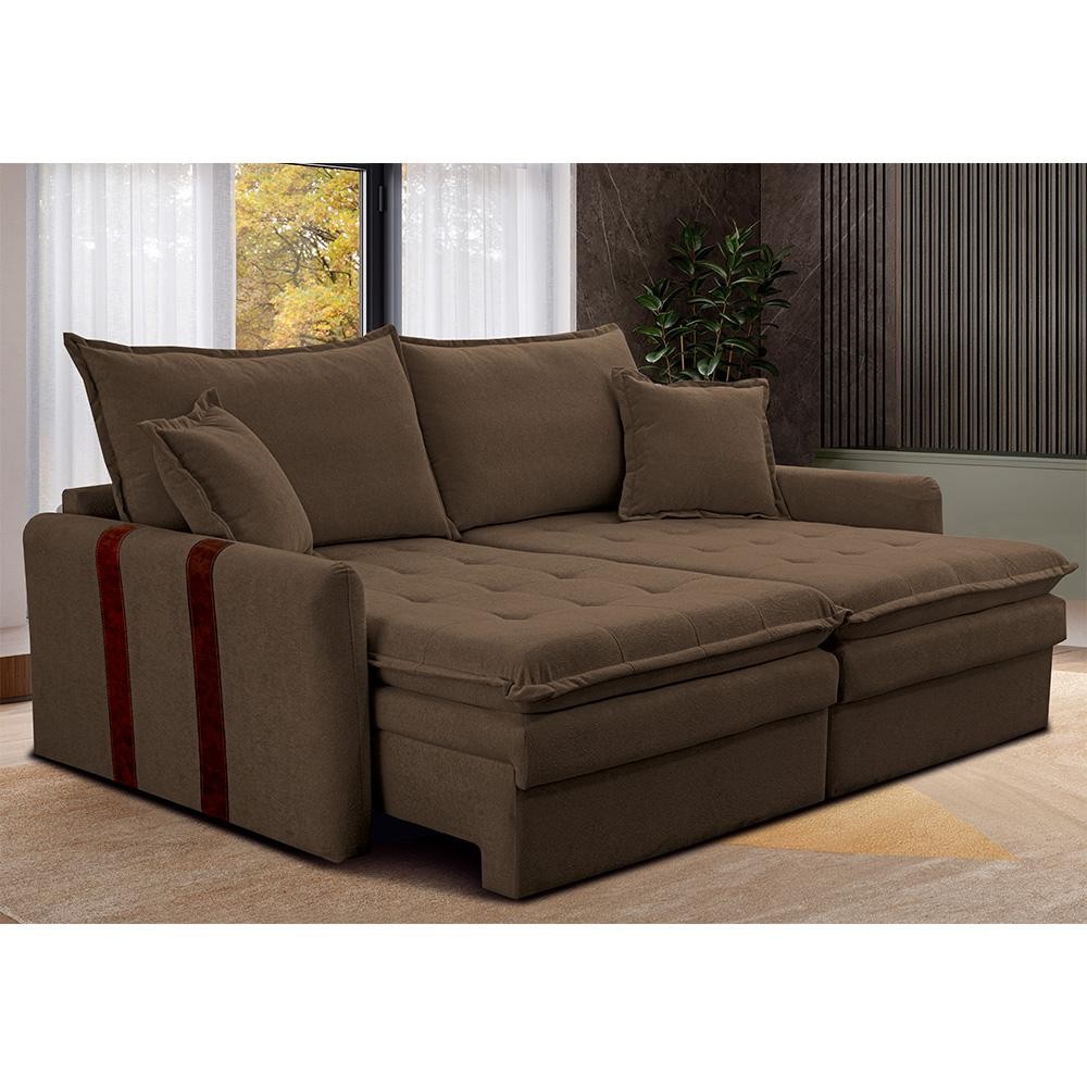 Sofá Baú Sem Caixa Retrátil 1,80m SoftGel Bonnie Boucle Marrom Cama inBox