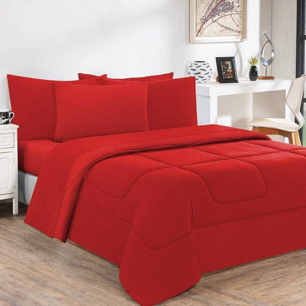 Edredom Malha 100% Algodão Gran Moratta 1 Peça Casal - Vermelho-vermelho - Home & Living