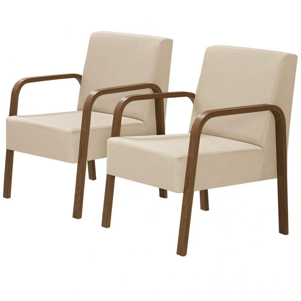 Kit 2 Poltronas 1 Lugar Jade Braço Madeira Bege em Oferta na Shopee