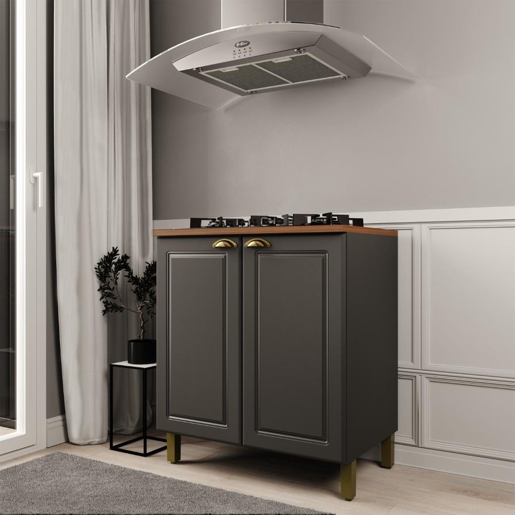 Balcão de Cozinha 80cm 2 Portas México Chumbo em Oferta na Shopee