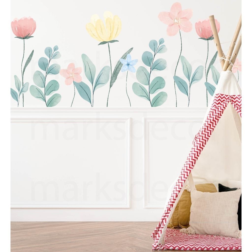 Adesivo Para Parede Floral, Flores, Decoração Quarto de Menina, Papel de Parede Flores, Ja...