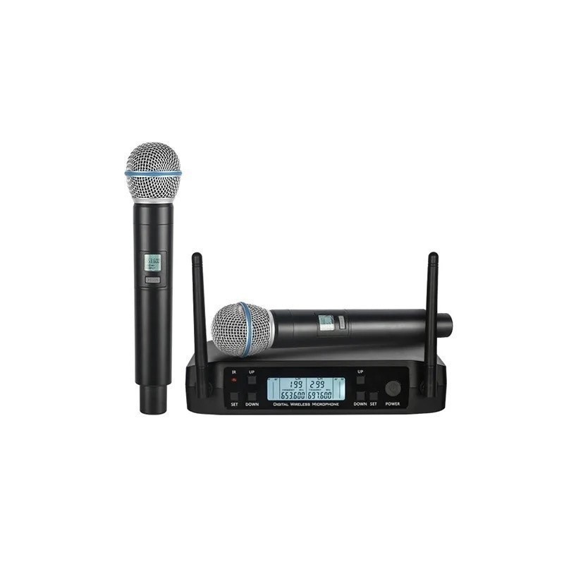 Microfone Sem Fio Duplo Uhf Dinamico Tela Digital 50 Canais Cor Preto em Oferta na Shopee