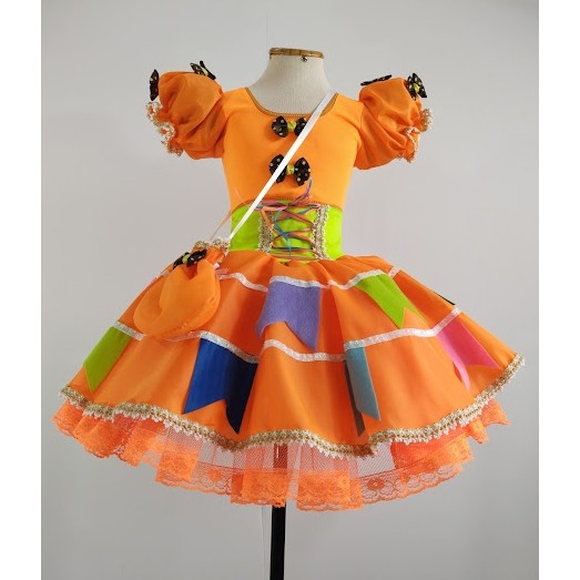 Vestido Infantil Festa Junina Antônia Laranja