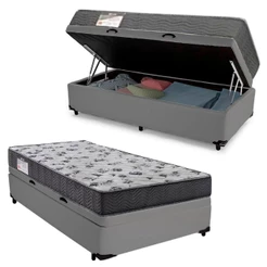 Cama Box Baú Solteiro Sintético + Colchão De Espuma D33 - Serene - 88cm Cinza