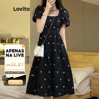 (LIVE STREAM SALE) Lovito Vestido Casual com Mangas Bufantes Florais e Decote Quadrado para Mulheres LNA05105 em Oferta na Shopee