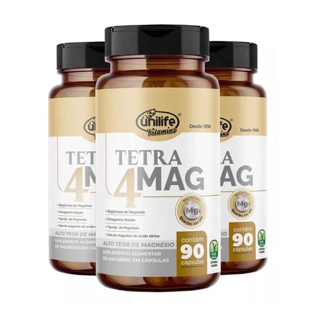Kit 3x Tetra 4 Mag Magnésio 90 Cápsulas Unilife