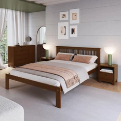 Cama de Casal de Madeira Maciça para Colchão 138x188cm Multimóveis CR35273