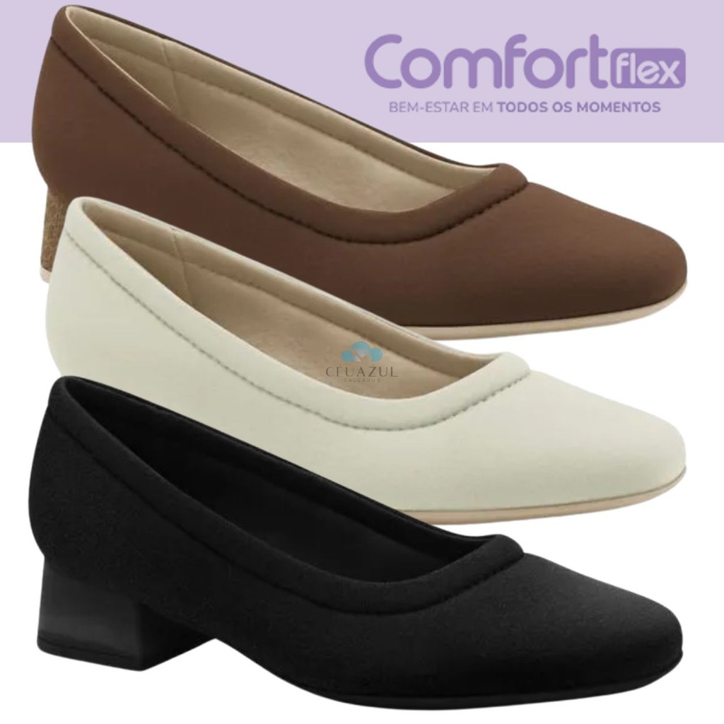 Sapato Scarpin Comfortflex Lycra Salto Baixo Grosso Trabalho Conforto em Oferta na Shopee
