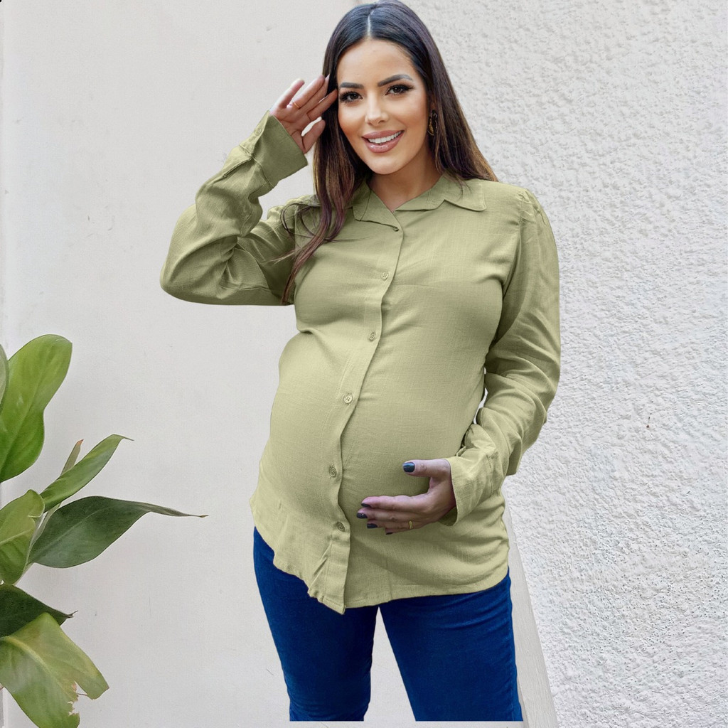 Camisão Moda Gestante De Amamentar Elegante Manga Longa