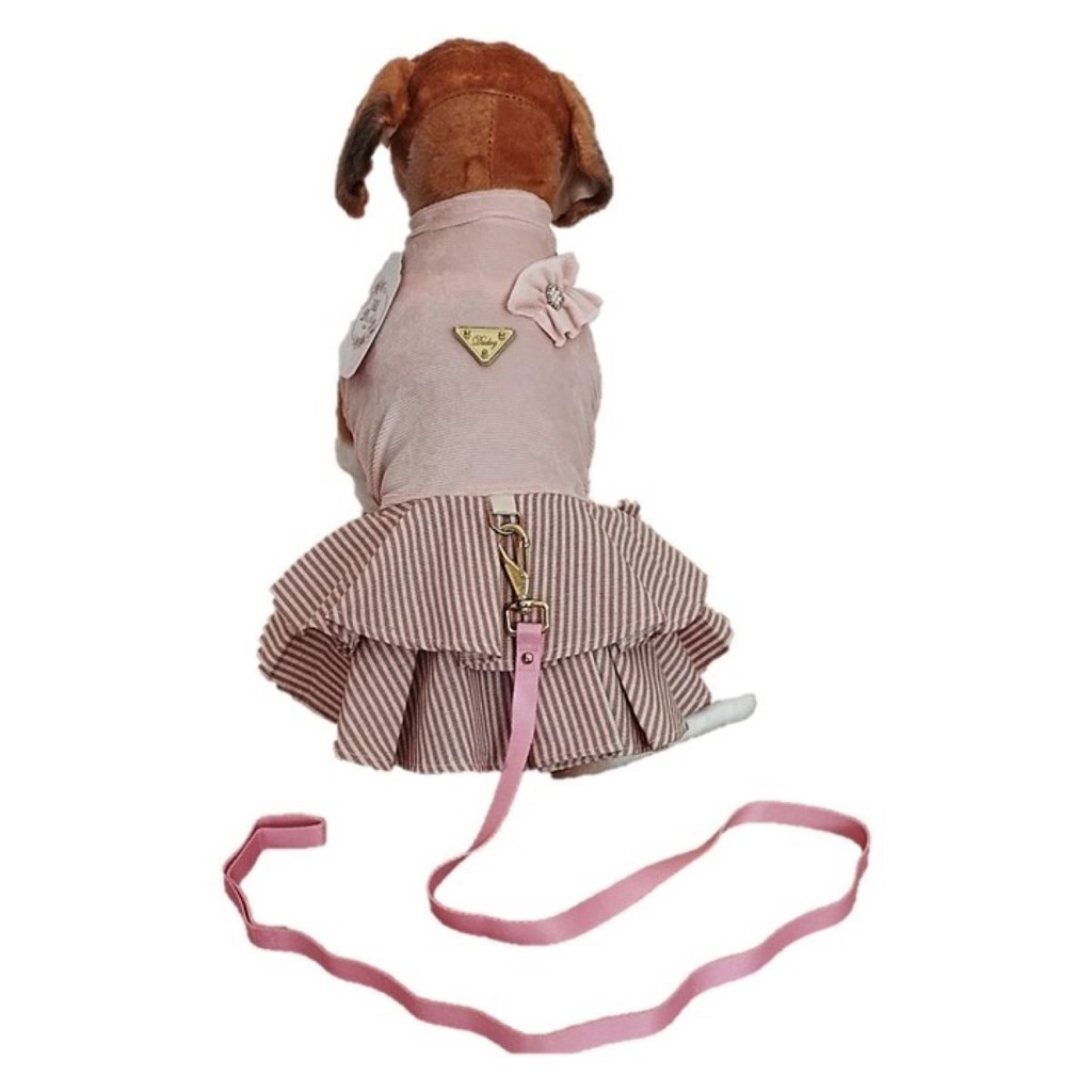 Roupinha Pet Cachorros Fêmea Vestido Listras c/ Guia Dudog