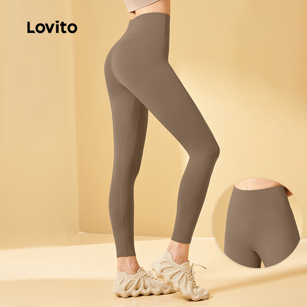 Lovito Legging de linha de estrutura lisa modesta para mulheres LNE100002 - Women Clothes