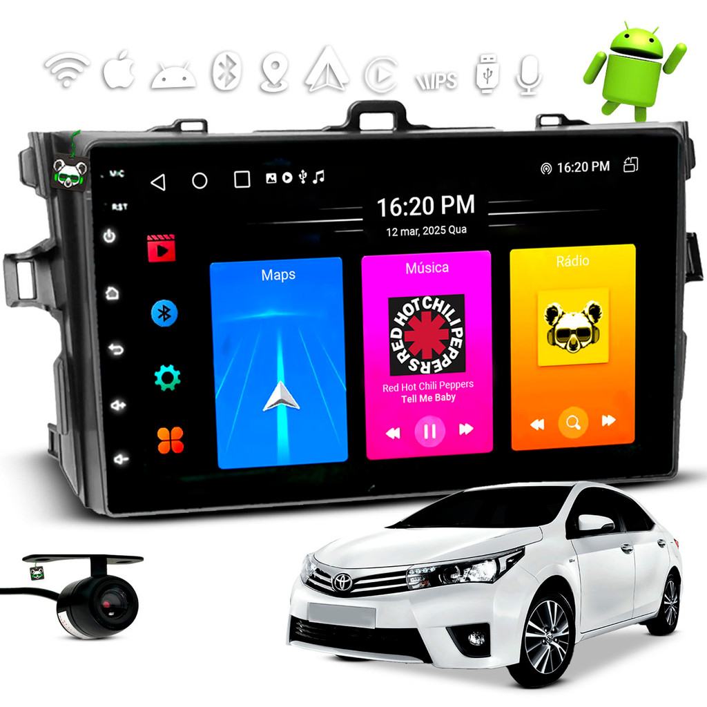 Kit Multimídia Android Carplay 7 Pol Corolla 2009 2010 2011 2012 2013