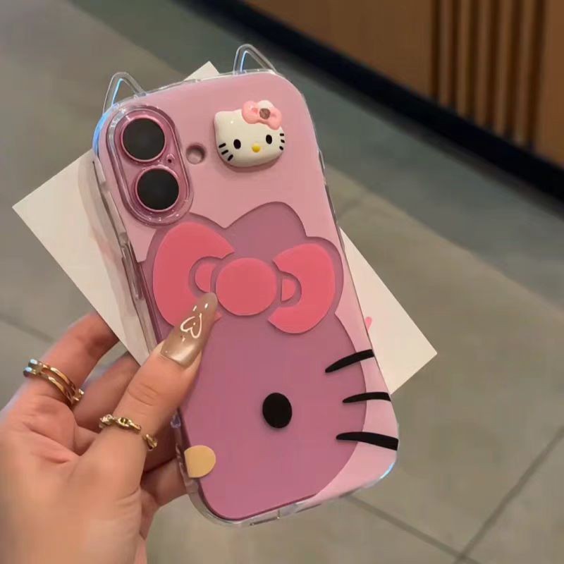 Capa de telefone transparente para IPhone11, 12, 13, 14, 15, 16promax, orelhas de gato hello Kitty em Oferta na Shopee