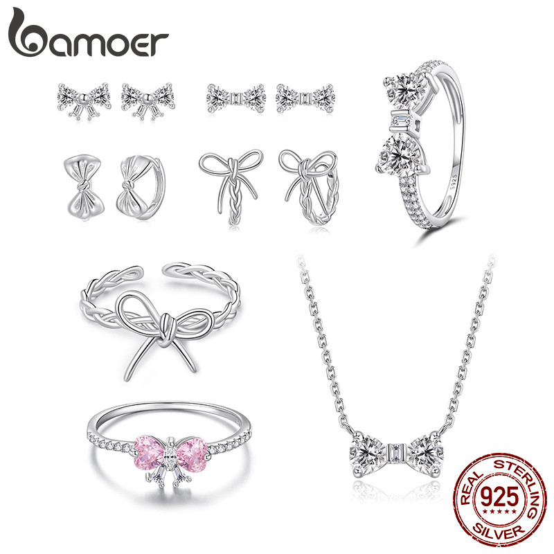 Brincos De Prata Esterlina 925 Bamoer Feminino Coração Arco Joias Presente