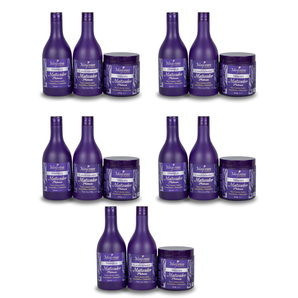 Kit 5 Capilar Matizador Platinum Maycrene: Shampoo + Mascara + Condicionador