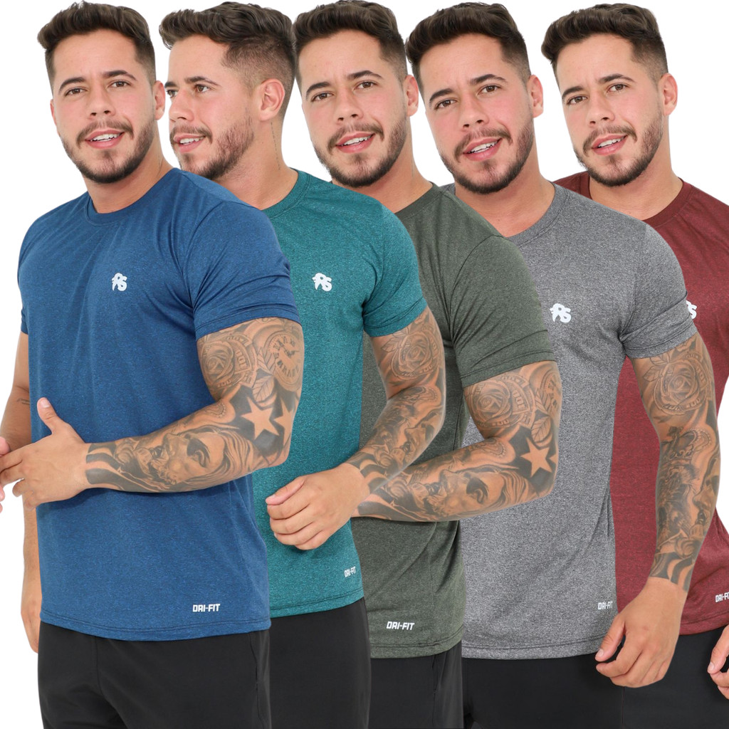 Kit 05 Camisetas Dry Fit Premium Masculina Treino  Academia (Cores Variadas)