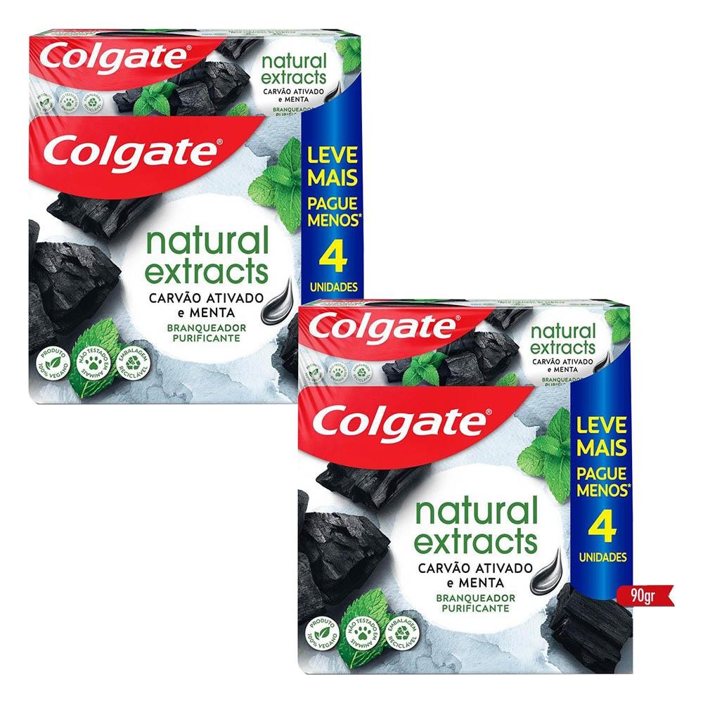 Kit 2 Pack Creme Dental Colgate Natural Extracts Carvão Ativado e Menta 90g