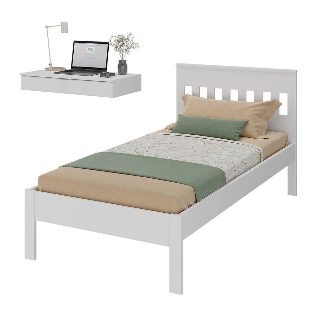 Cama de Solteiro para Colchão 88 x 188 cm com Penteadeira 90cm Suspensa Multimóveis CR35248