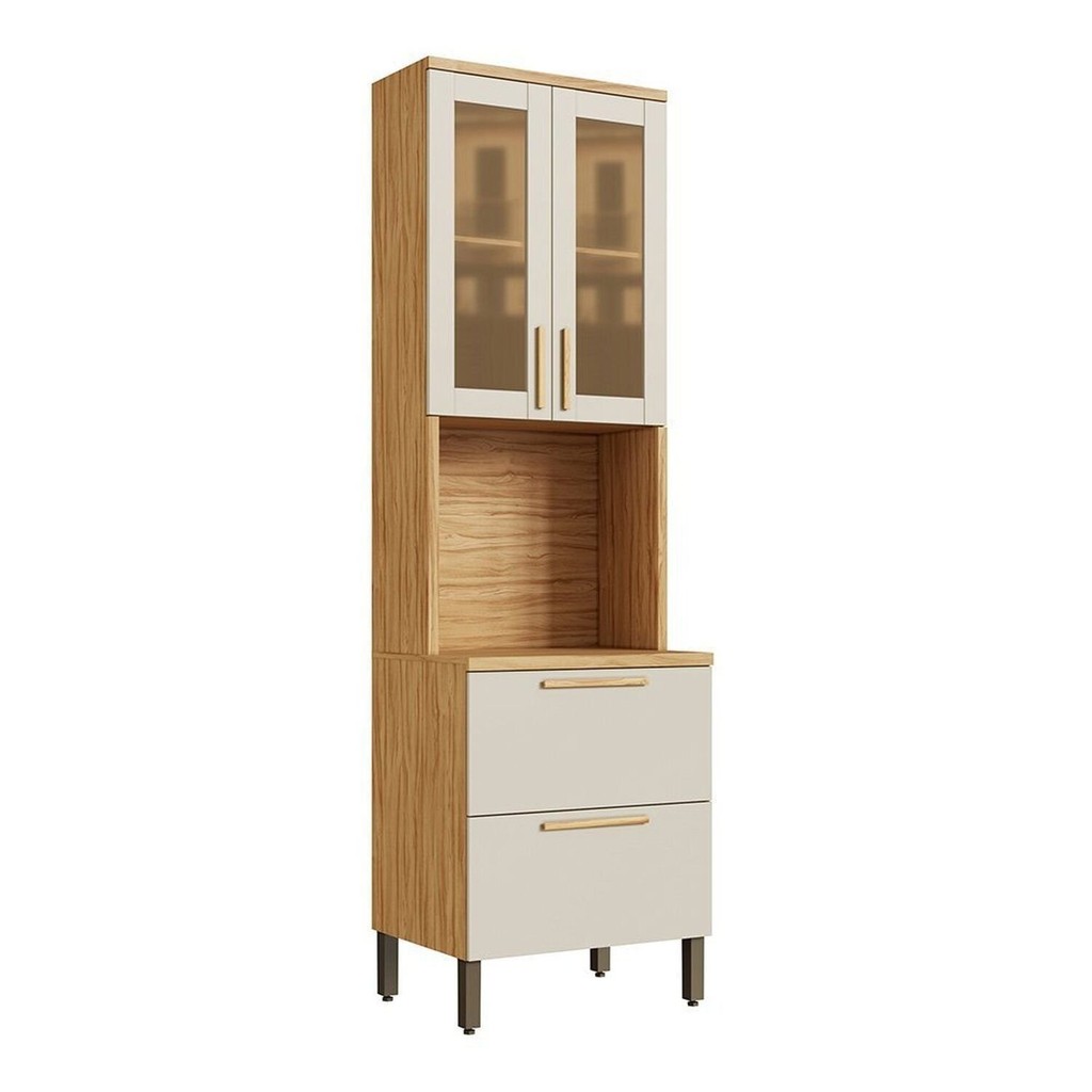 Paneleiro 4 Portas Vidro Reflecta e Espaço para Microondas 65,90cm 100% MDF Estônia Espresso Móveis