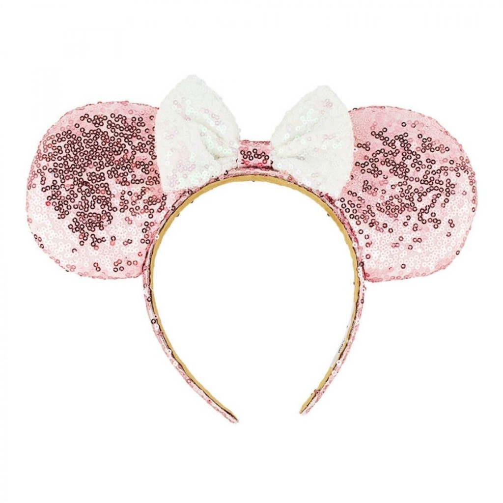 Tiara Laço Branco Orelhas Rosê Lantejoulas Minnie - Disney