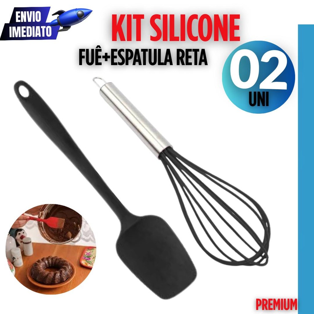 Kit 2 Utensílios Premium – Fouet Inox e Espátula Pão Duro Silicone para Cozinha e Confeitaria
