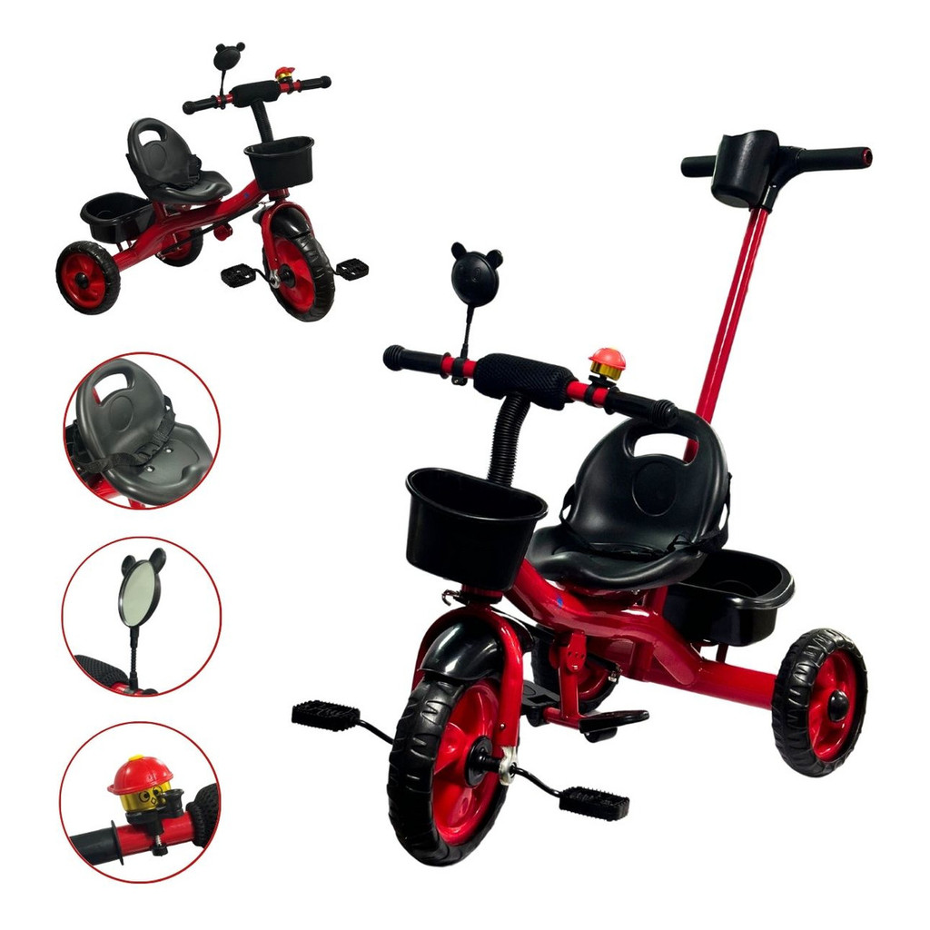 Triciclo Infantil Motoca Com Empurrador Passeio Diversao Vermelho Importway em Oferta na Shopee