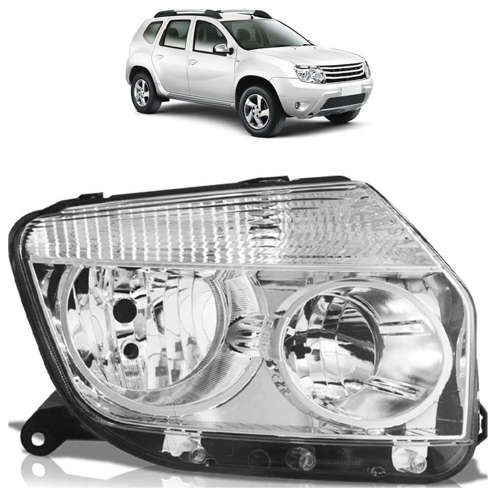 Farolete Dianteiro Duster 2012 2013 214 Máscara Cromada Foco Duplo Lente lisa Acrilico Farol em Oferta na Shopee