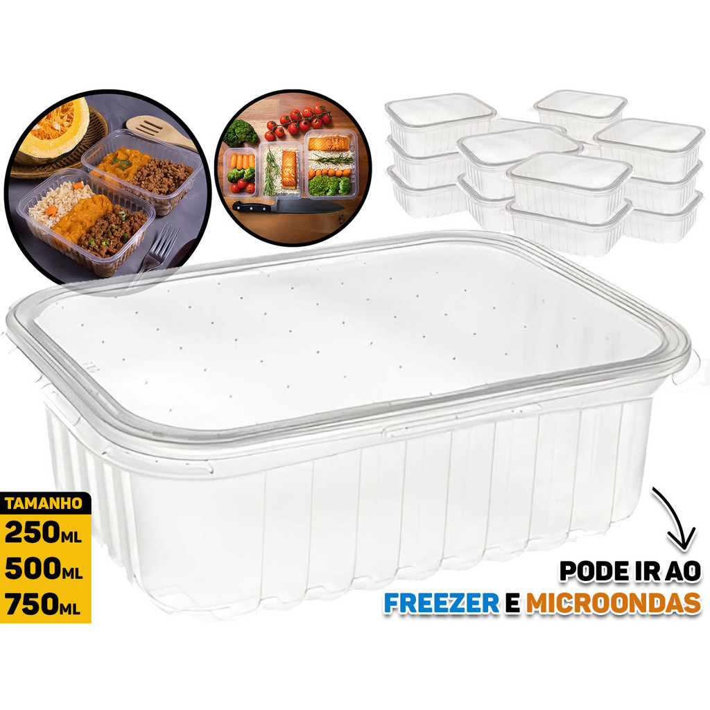 Pote Marmita Tampa Embalagem Descartável 250ml 500ml 750ml Fitness Fit Freezer Microondas CristalCopo PraFesta Alimentos em Oferta na Shopee