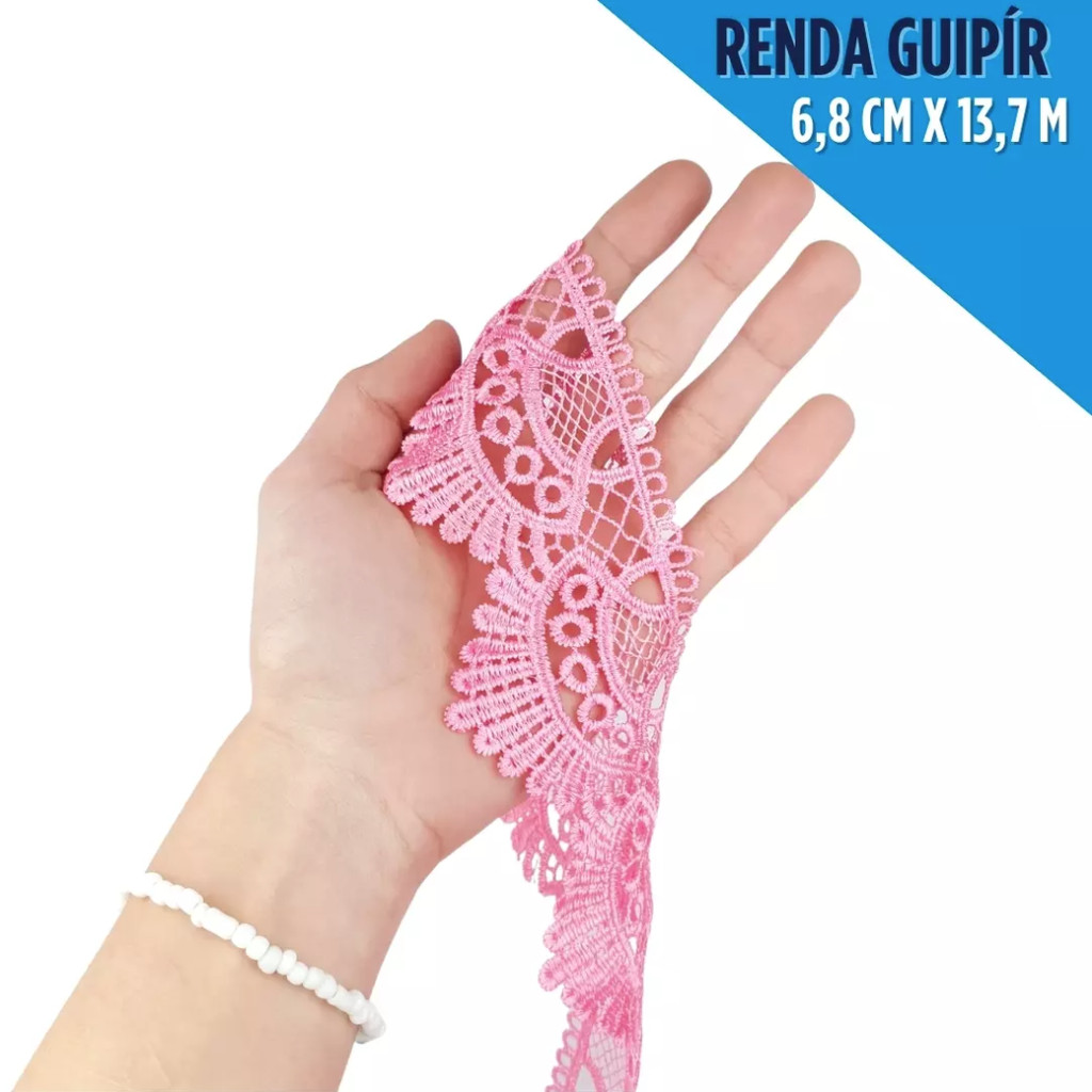 Renda Guipir CHL-438 6.8 Cm -  Rolo C/13.7 Metros Cor:Rosa-Chiclete
