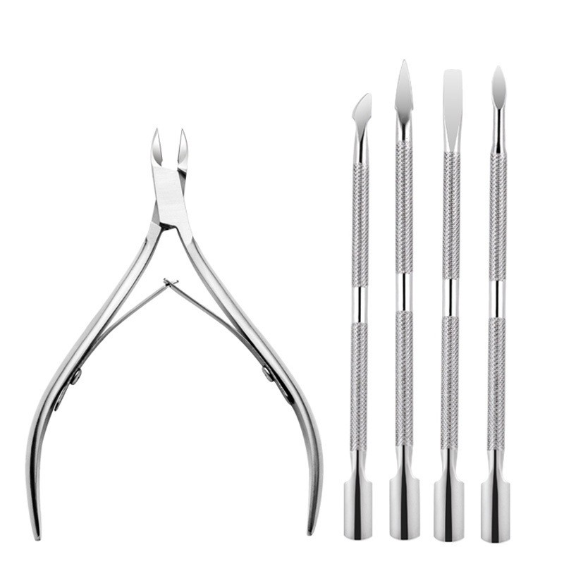 Kit Manicure Profissional são 5 Peças (Alicate de cutícula + Palito + Desencravador + Espátula + Raspador) S15
