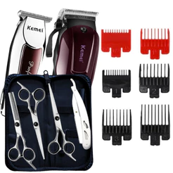 KitMaquinas de Cortar Cabelo + Kit Tesouras Profissionais Para Barbeiro Tesoura Fio Navalha Capa Maquinas KM2600 KM032