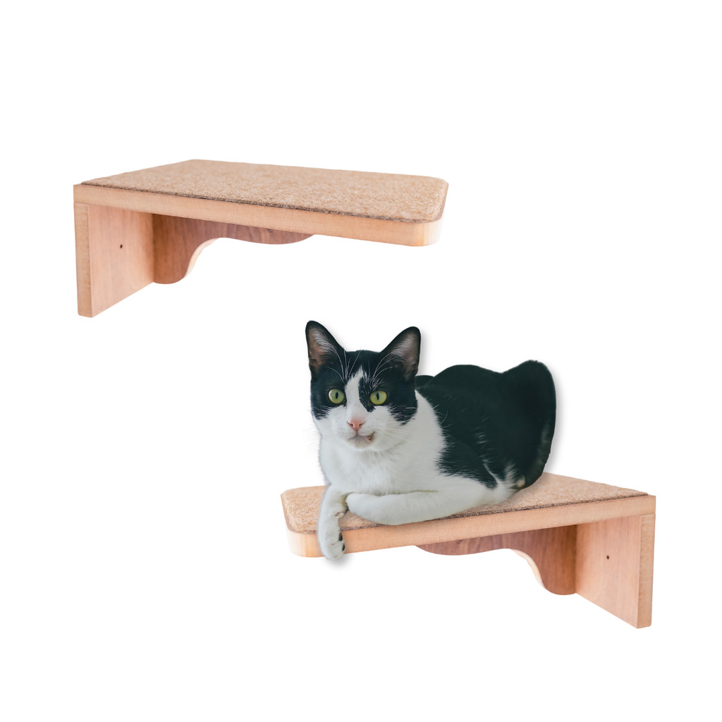 Kit Prateleira Laminada Para Gatos Tamanho M 2peças com Carpete em Oferta na Shopee