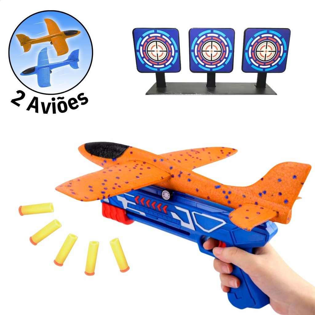 Lançador de Avião Catapulta Brinquedo Planador Pistola Infantil Tiro ao Alvo