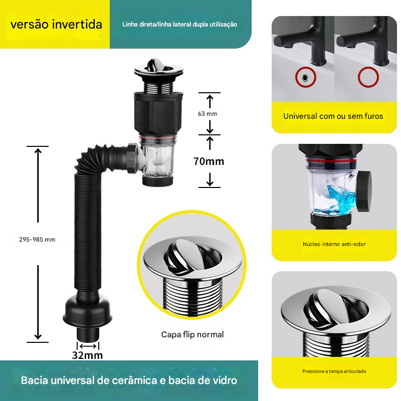 Universal cozinha banheiro esgoto desodorante tubo de drenagem Horizontal Vertical dreno pia dreno tubo lavatório acessó