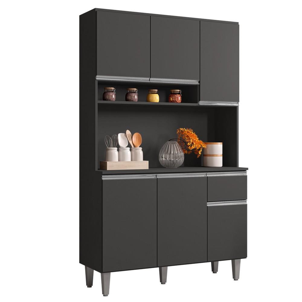 Kit Cozinha Compacta 105cm Com 6 Portas 1 Gaveta Márcia Cinza Escuro - AJL Móveis - Home & Living