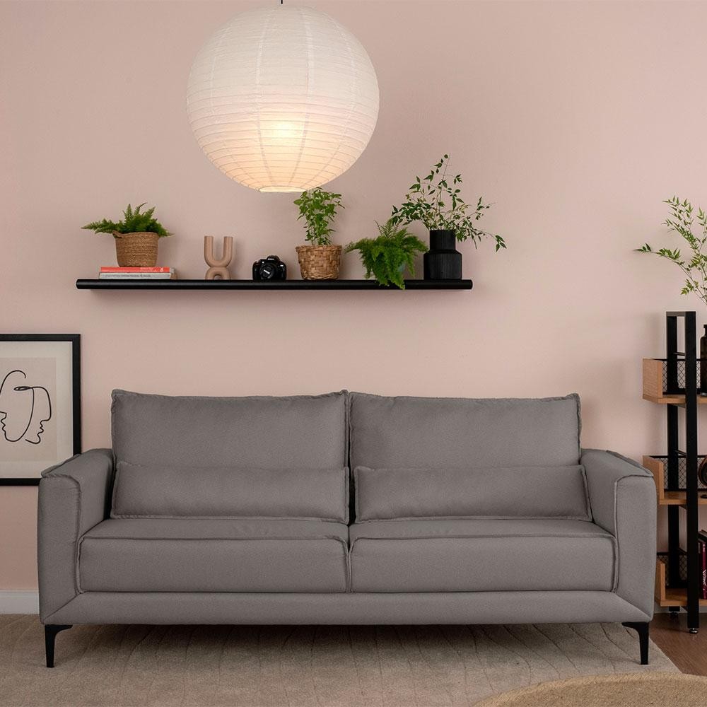 Sofá 3 Lugares Versatti Linho Cinza 210 cm em Oferta na Shopee