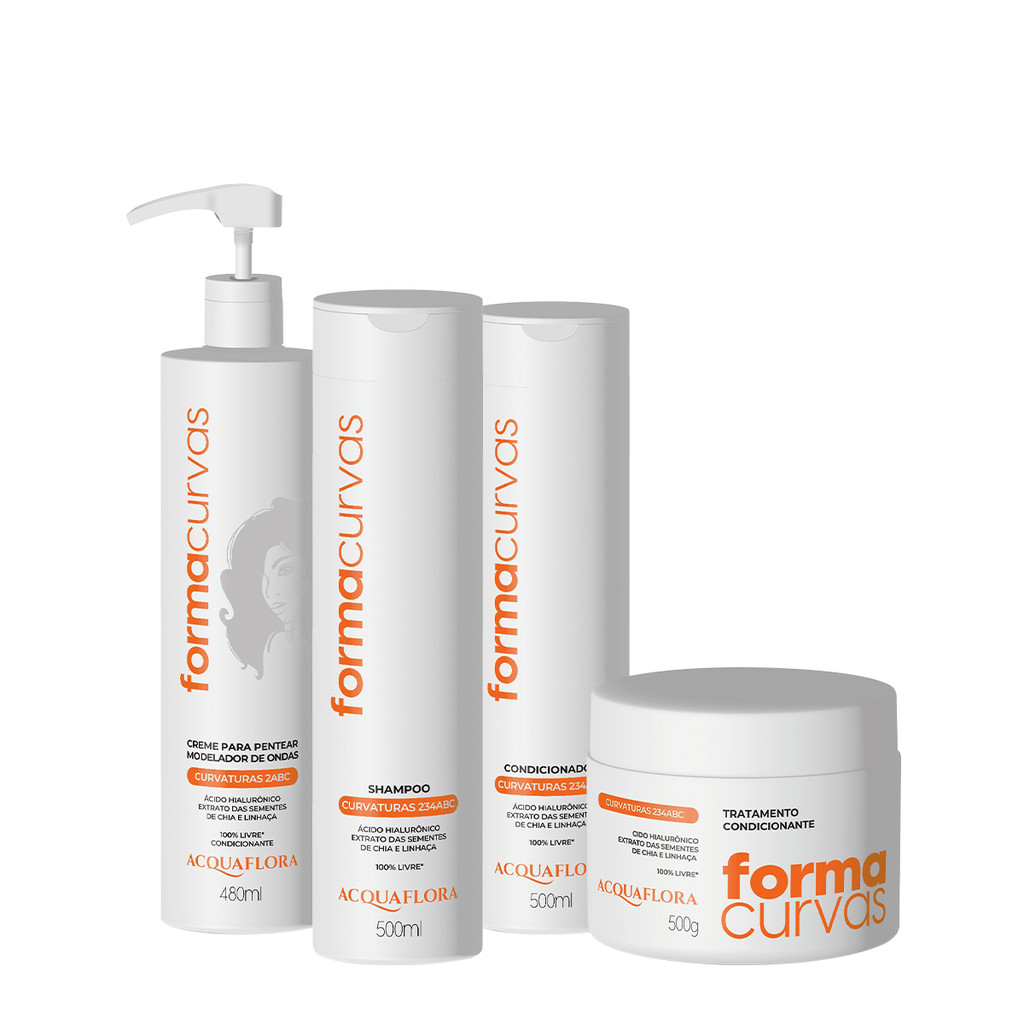 Kit Acquaflora Forma Curvas Shampoo Condicionador Tratamento Condicionante e Creme de Pentear Ondas (4 produtos) em Oferta na Shopee