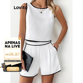 (LIVE STREAM SALE) Lovito Top ou Shorts femininos elegantes e lisos com encadernação contrastante LBL16043 em Oferta na Shopee